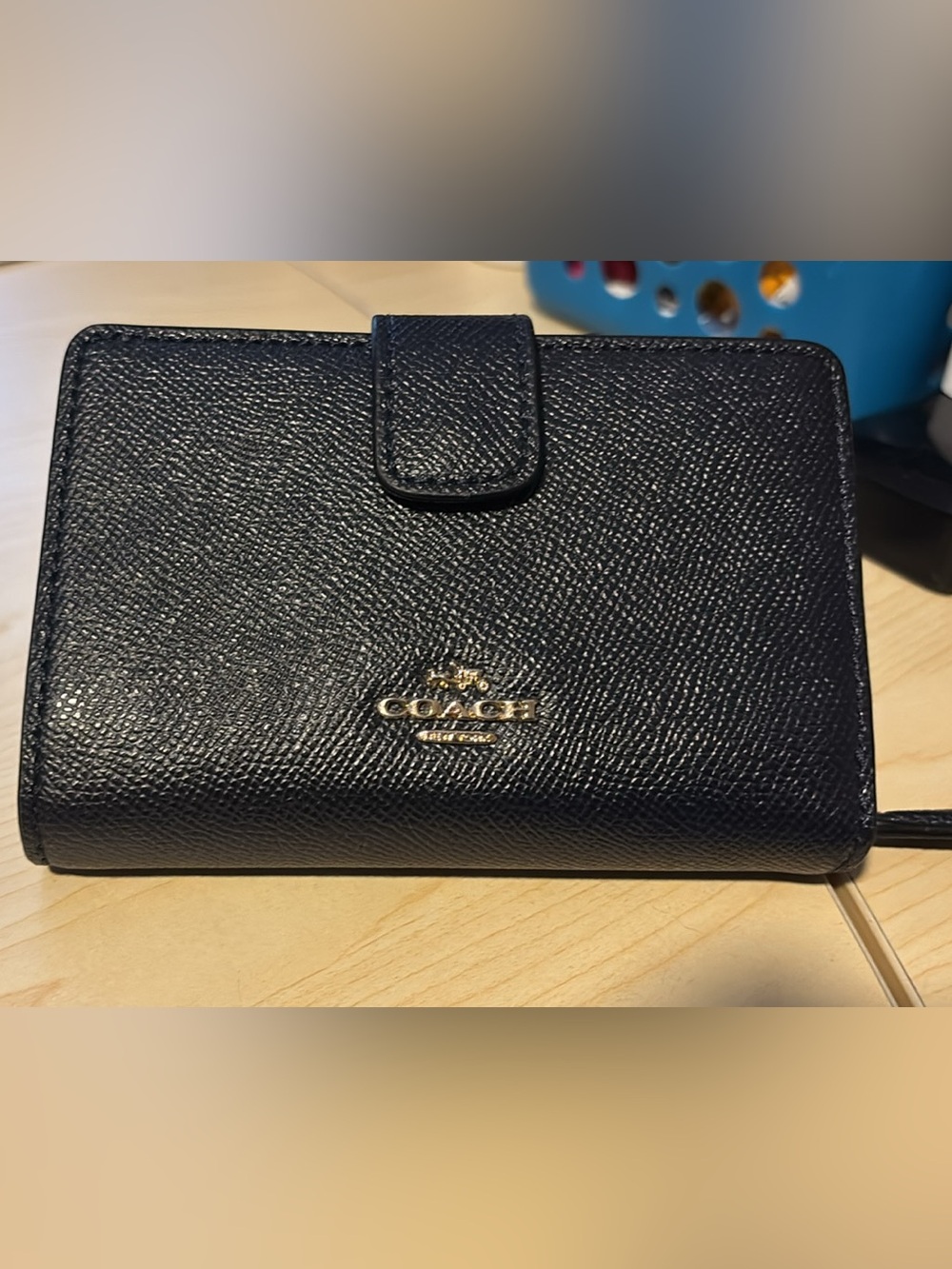 Coach Black Leather Small Wallet with Gold Logo